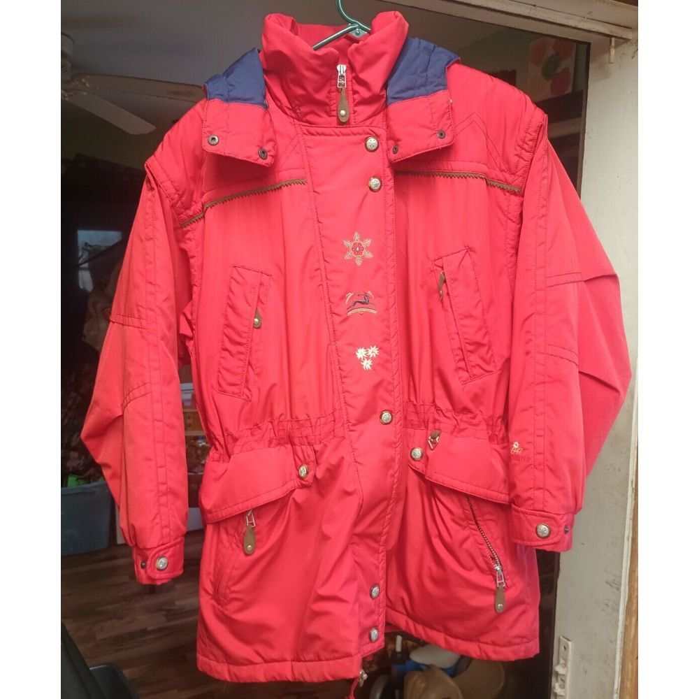 Vintage OBERMEYER Angelika Ski Jacket Women's 12 Red Hooded Parka Insulated READ